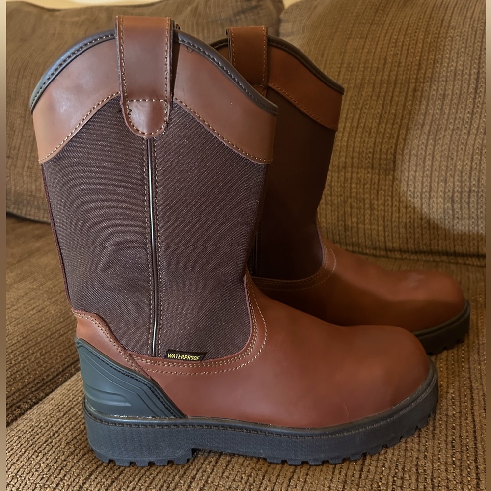 Mens sz 8 brown Brazos steel toe boots